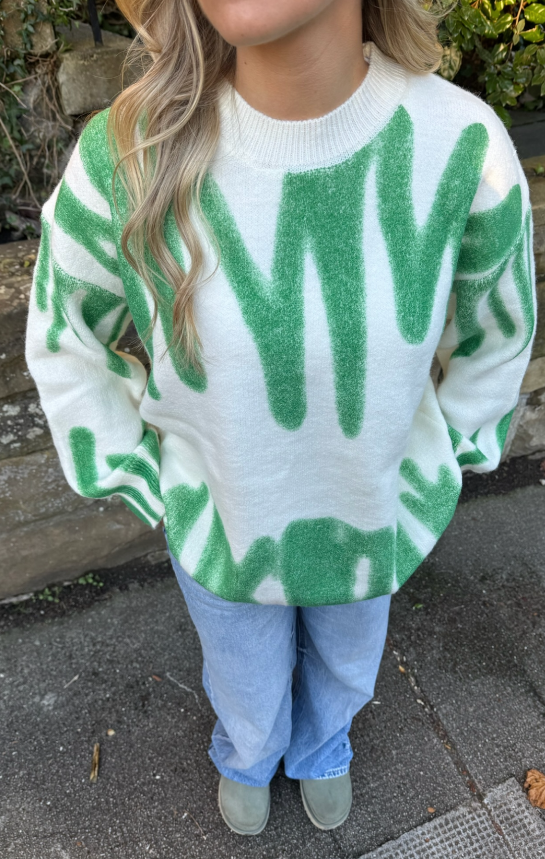 Green & White Poplar Paint Spill Jumper