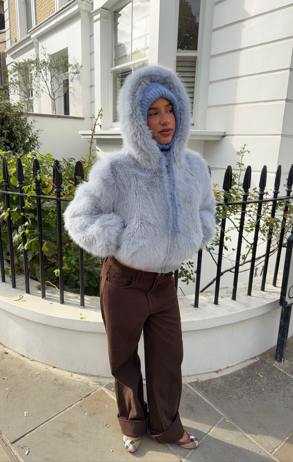 Blue Flossie Faux Fur Bomber Jacket