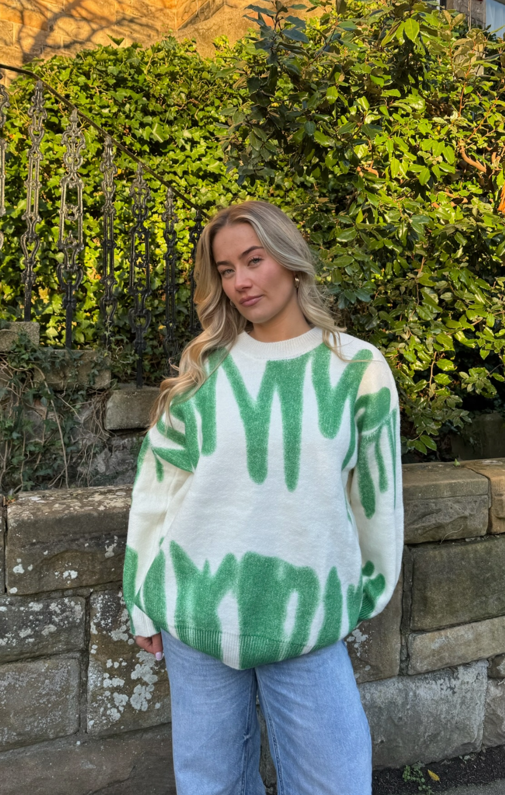 Green & White Poplar Paint Spill Jumper