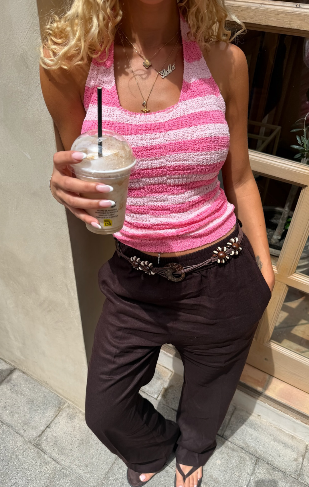 Coming Soon Pink Striped Halter Top