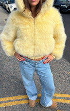 Yellow Flossie Faux Fur Bomber Jacket