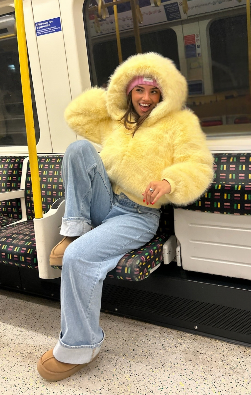 Yellow Flossie Faux Fur Bomber Jacket
