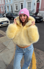 Yellow Flossie Faux Fur Bomber Jacket