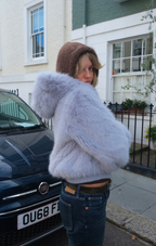 Blue Flossie Faux Fur Bomber Jacket