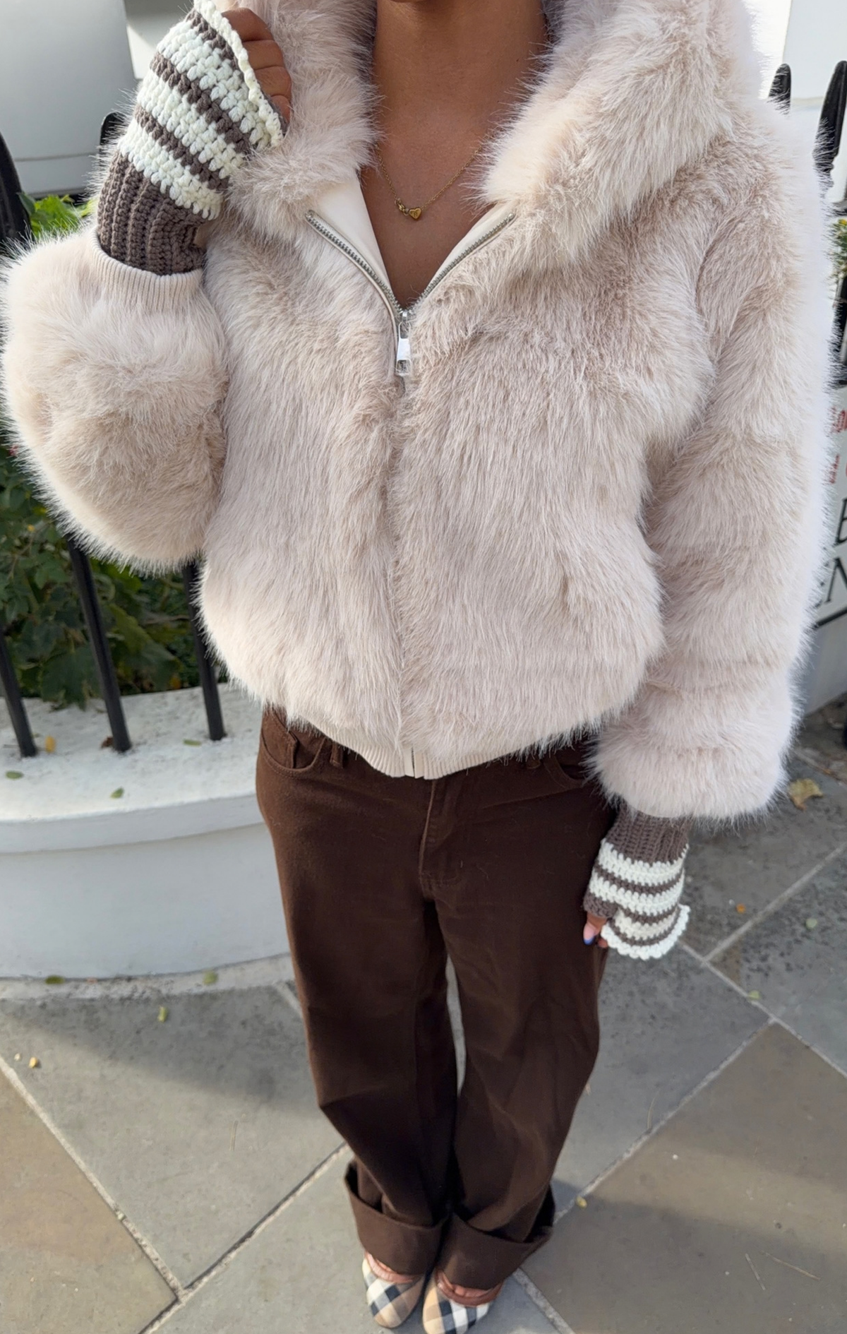 Cream Flossie Faux Fur Bomber Jacket