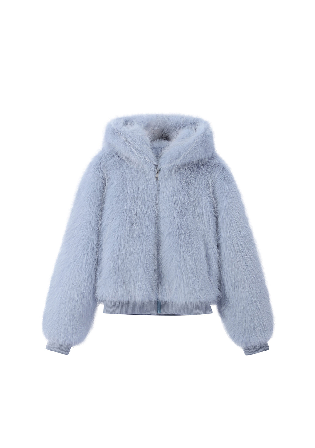 Coming Soon Blue Flossie Faux Fur Bomber Jacket