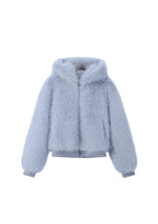 Coming Soon Blue Flossie Faux Fur Bomber Jacket