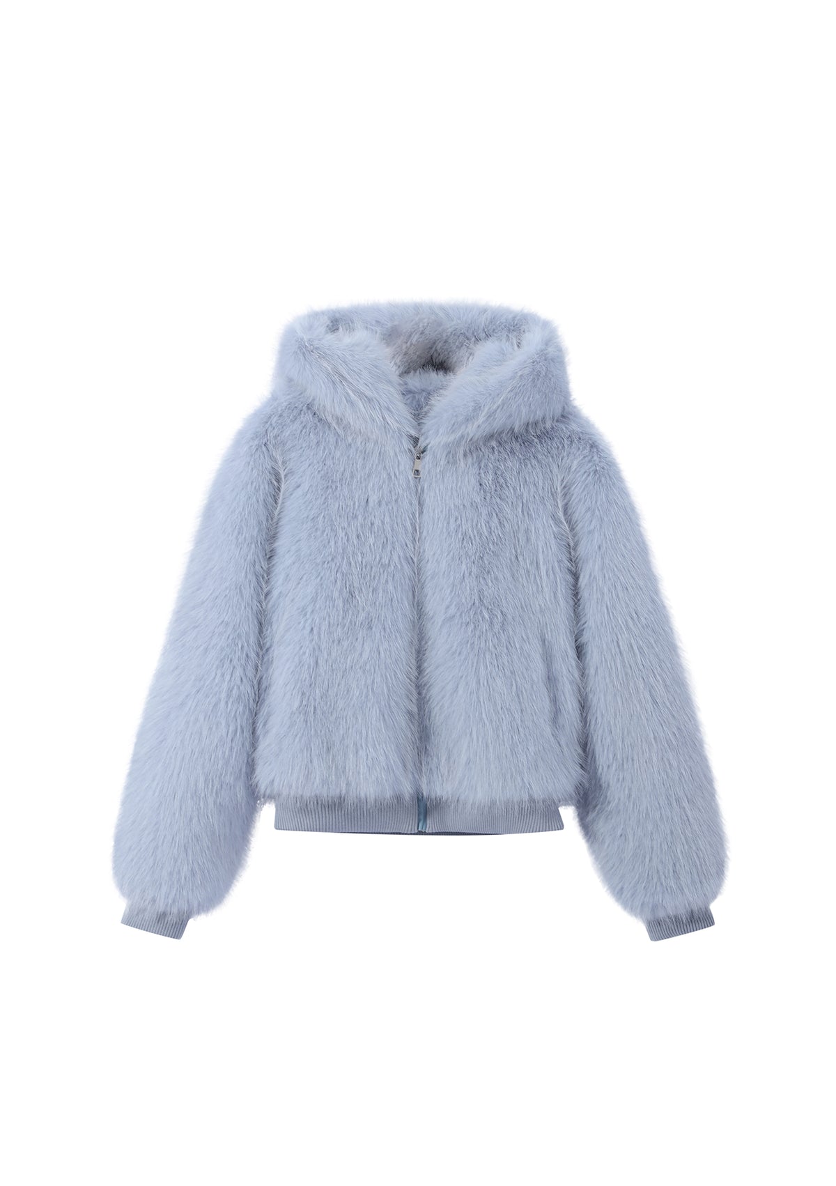 Coming Soon Blue Flossie Faux Fur Bomber Jacket
