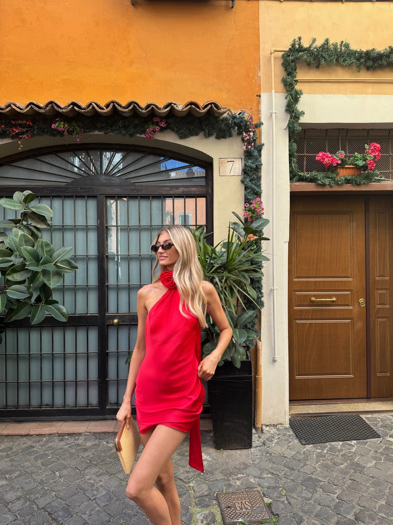 The Sienna Halterneck Dress in Red - Kiwi & Co