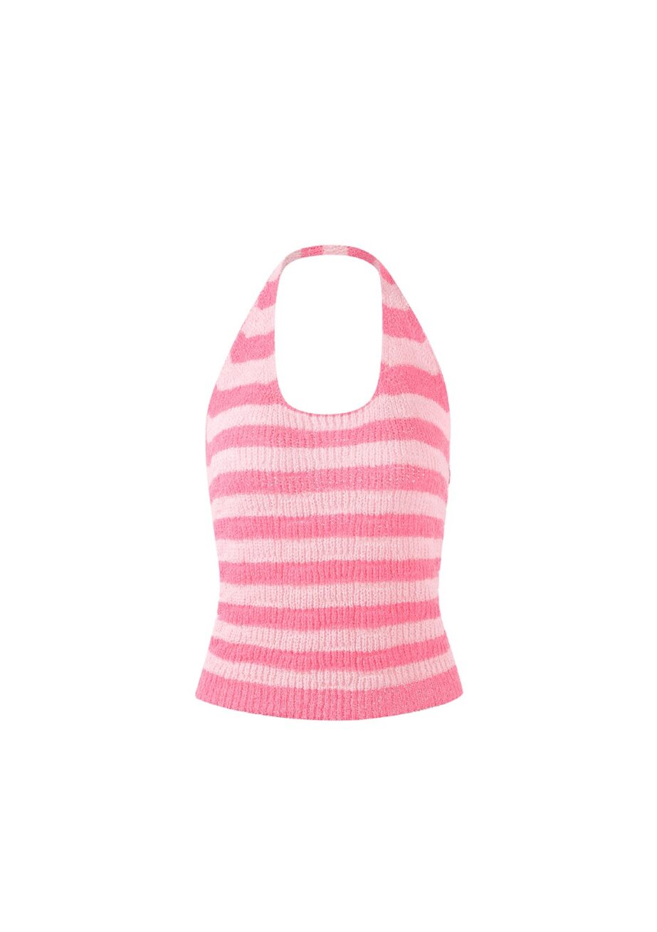 Coming Soon Pink Striped Halter Top